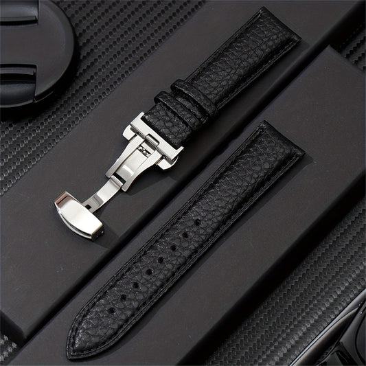 Stylish Synthetic Synthetic Leather Watch Strap with Butterfly Clasp - Soft Litchi Texture, White, 20mm\u002F22mm, Stainless Steel Buckle, Adjustable Fit for Men and Women