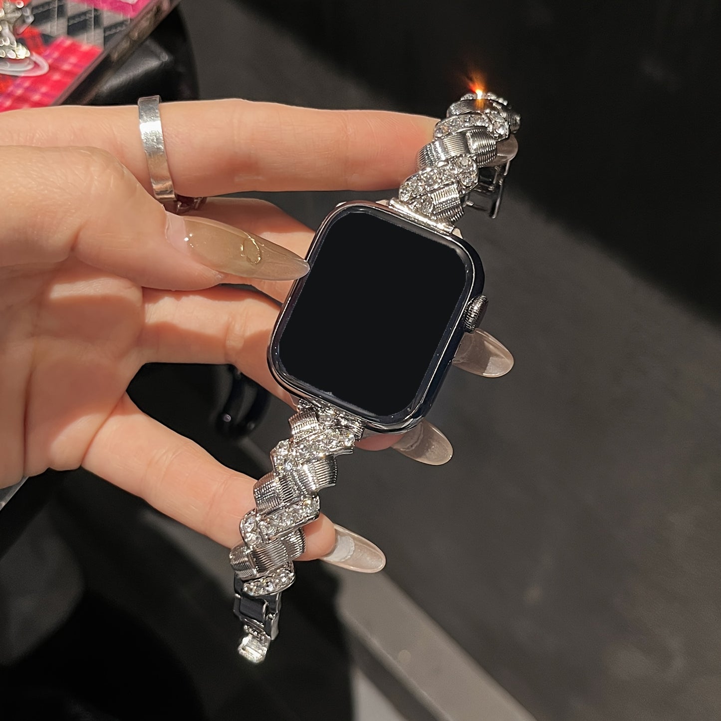 Compatible with iWatch S10 New Strap, Apple Watch Series 9 & 8, Men's and Women's Cuban Link Bracelet with Diamond Accents