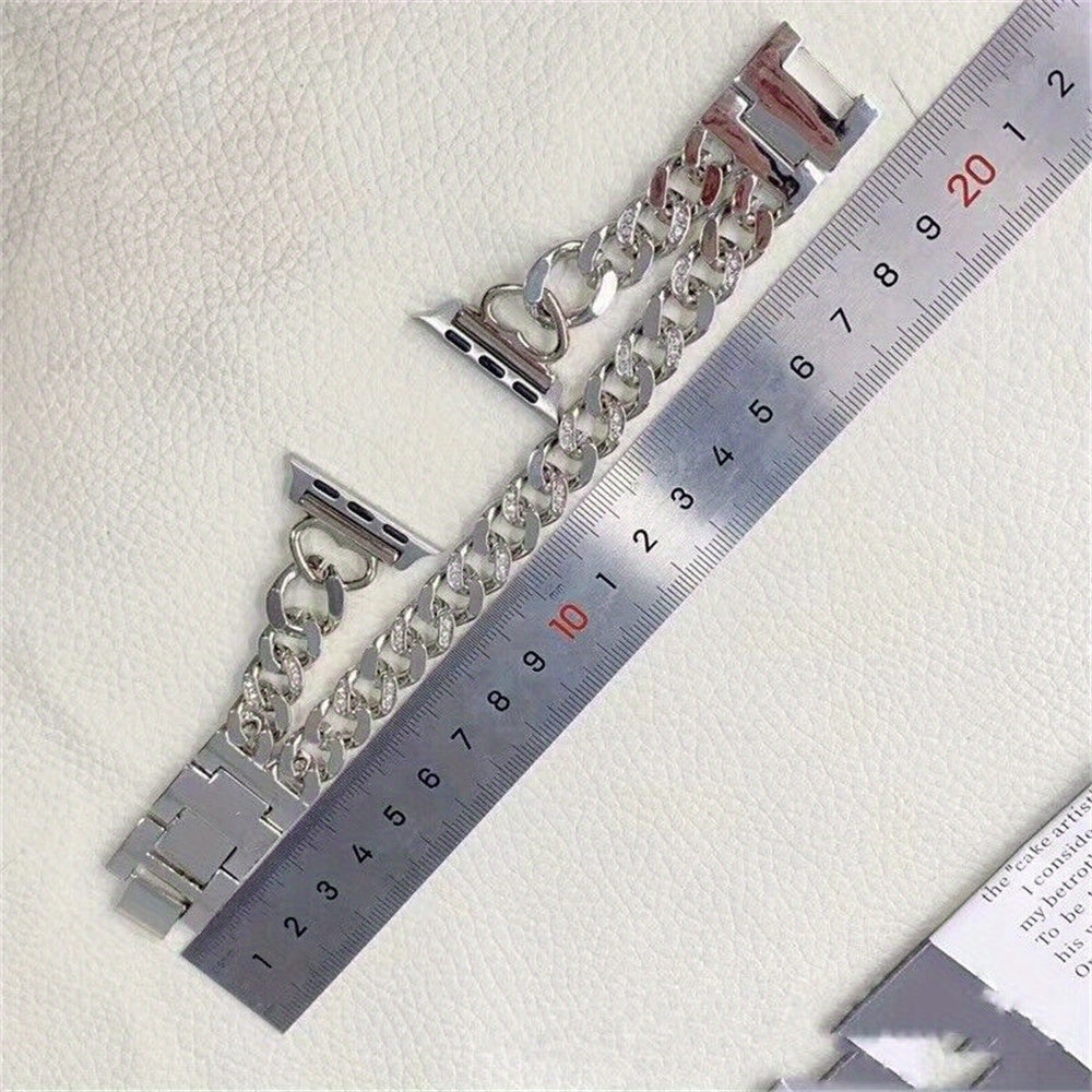 Fashion Design Rhinestone Chain Watch Band for iWatch Series 10 9 8 7 6 5 4 3 2 1 Metal Heart Style Bracelet for iWatch 38\u002F 40\u002F 41mm 42\u002F 44\u002F 45mm