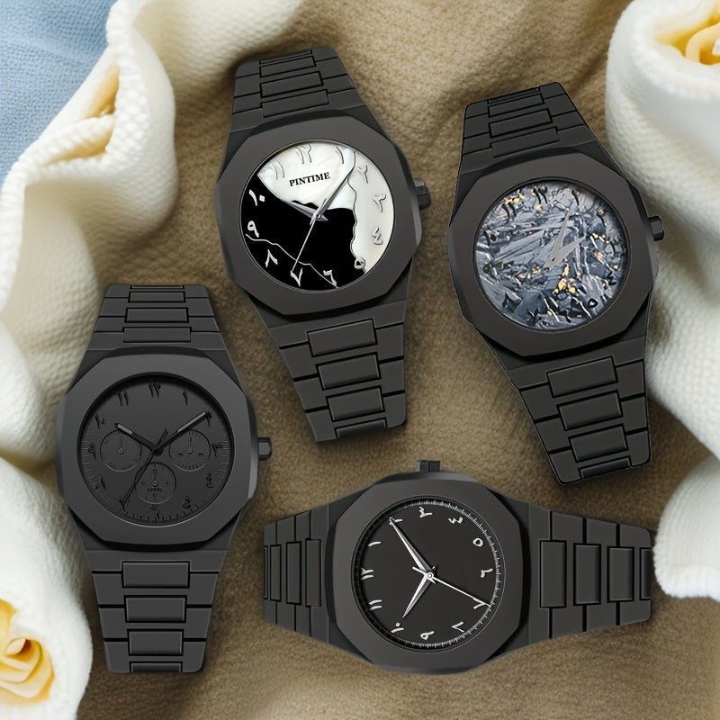 1pc Men'S Stylish Business Watch with Octagonal Dial, Black Plastic Band & Case - Quartz Movement, Round Dial, Perfect for Casual Attire, Business Casual Watch | Modern Business Watch | Durable Watch