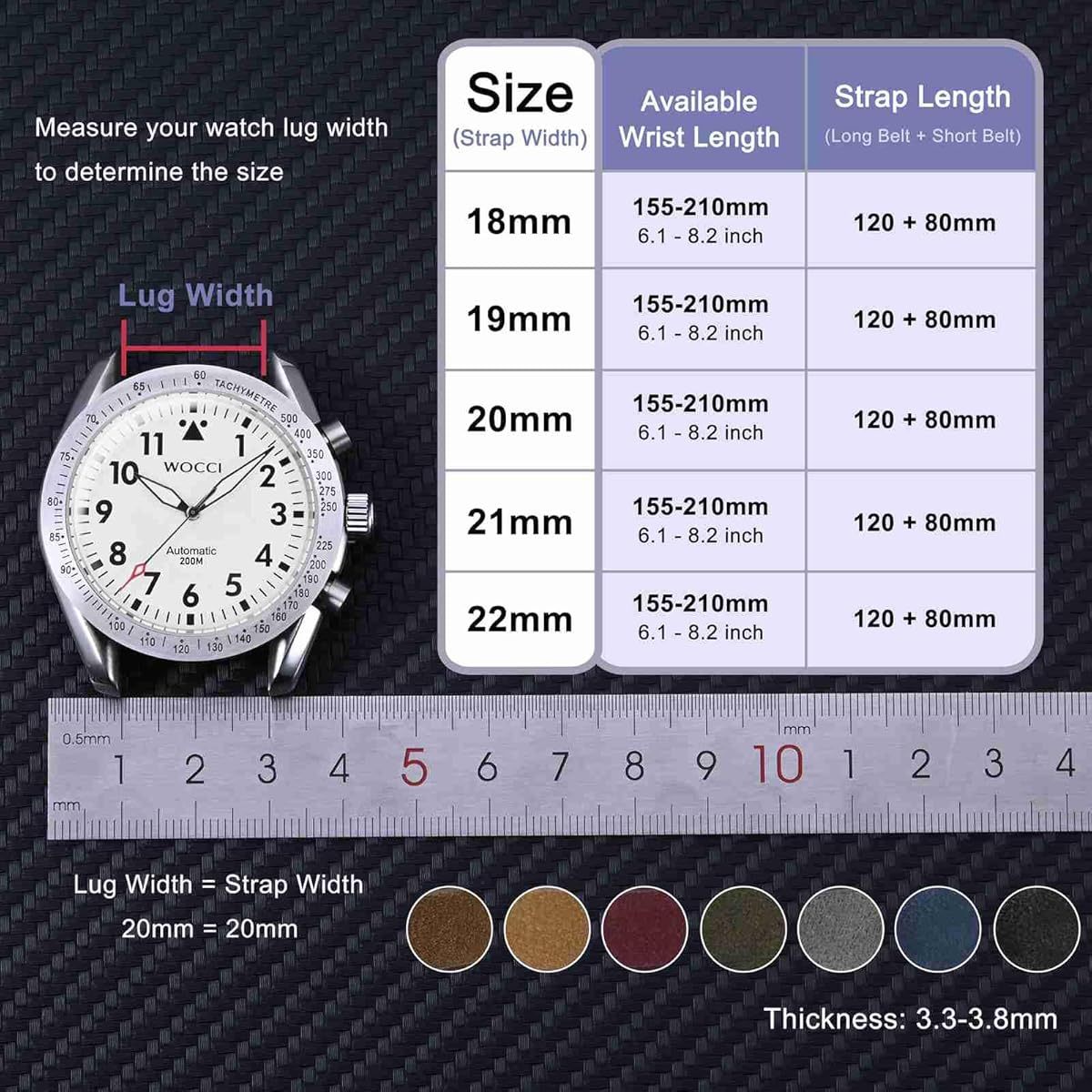 WOCCI Retro Nubuck Leather Watch Straps with Quick Release Stainless Steel Buckle - 18mm 20mm 22mm Widths, Casual Elegant Brown & Black Straps for Men & Women, Versatile for Everyday & Formal Wear