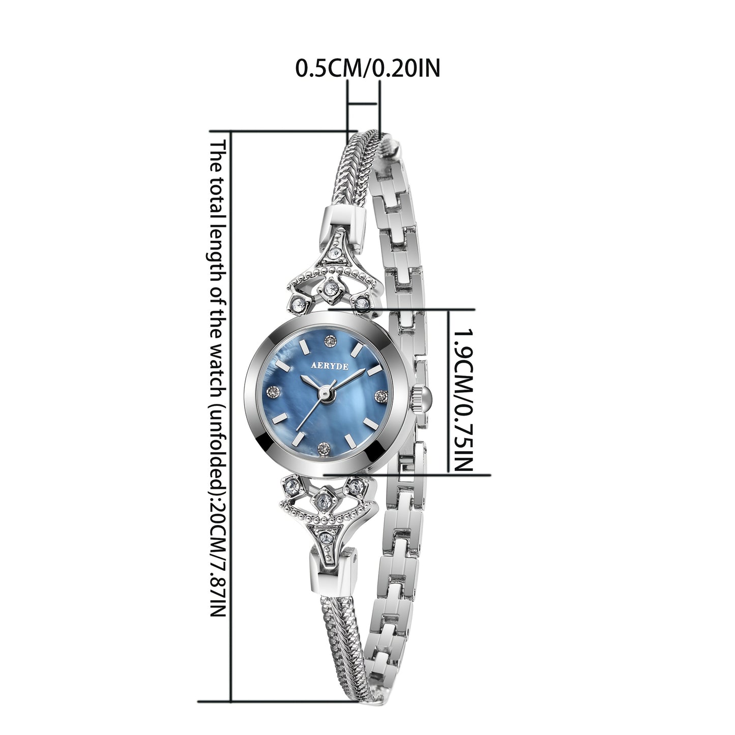AERYDE Women'S Quartz Watch - Elegant Blue Dial with Chain & Braided Strap, 3ATM, Round Alloy Case, Sophisticated Design for Casual or Formal Wear