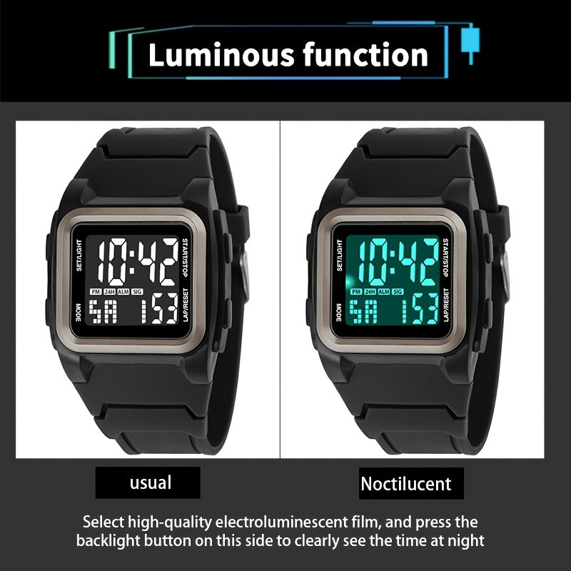 Unisex Square LED Watch with Night Light - Stylish & Functional for Men, Women & Teens