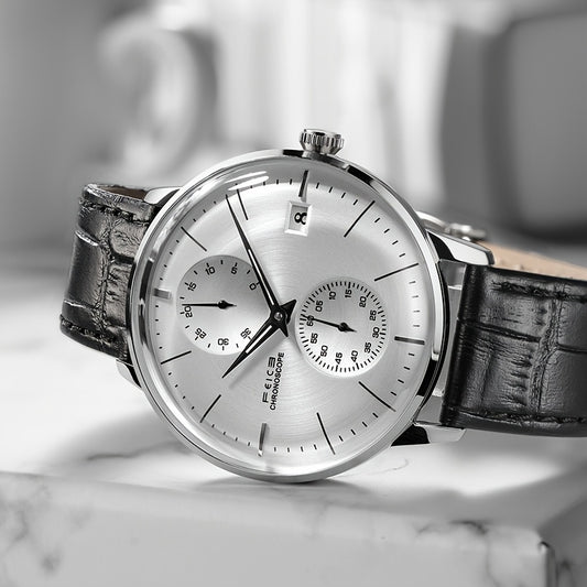 FEICE Brand Magic Pattern Series 3D Double Curved Surface Mirror Business Casual Men's Watch Automatic Mechanical Watch Cowhide Strap Simple Men's Watch Waterproof Luminous Hands Independent Second Dial Calendar Energy Needle Indication