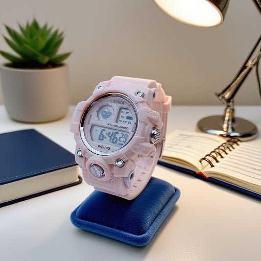 Pink Girls' Waterproof Digital Watch with Luminous Display, Sports & Swimming Timer, Date & Alarm Function, Adjustable Strap - Perfect Gift for Teens & Women, Teen Gift Item, Playful Design, Durable Plastic
