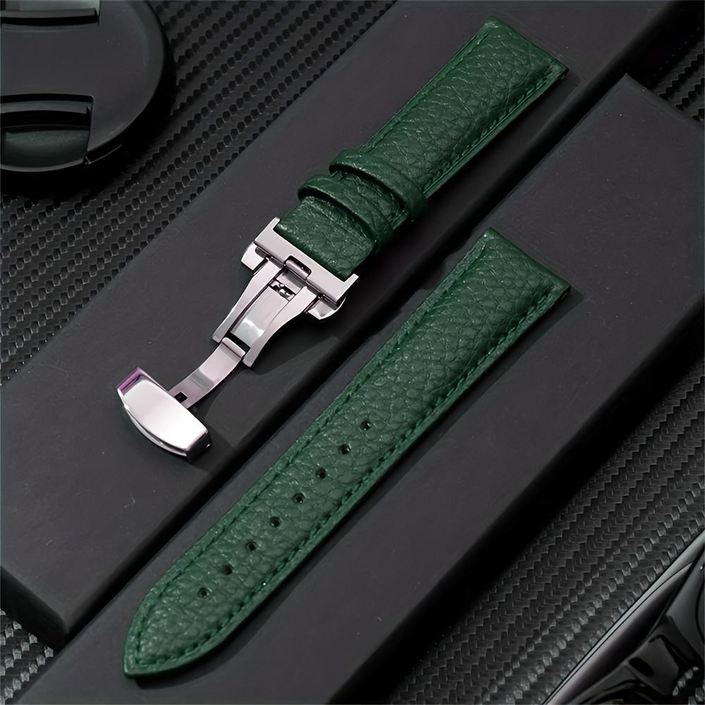 Stylish Synthetic Synthetic Leather Watch Strap with Butterfly Clasp - Soft Litchi Texture, White, 20mm\u002F22mm, Stainless Steel Buckle, Adjustable Fit for Men and Women