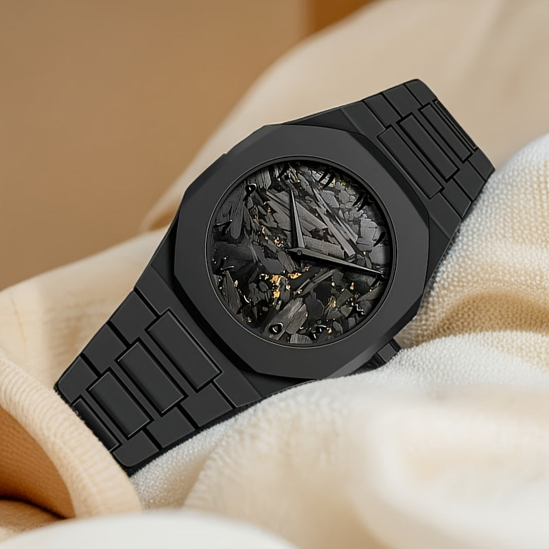 PINTIME Black Golden Trendy Casual Watch, Ultra-Thin Lightweight Quartz Wristwatch, Polygonal Dial with Arabic Numeral Markings, Simple And Stylish Couple'S Model for Students.