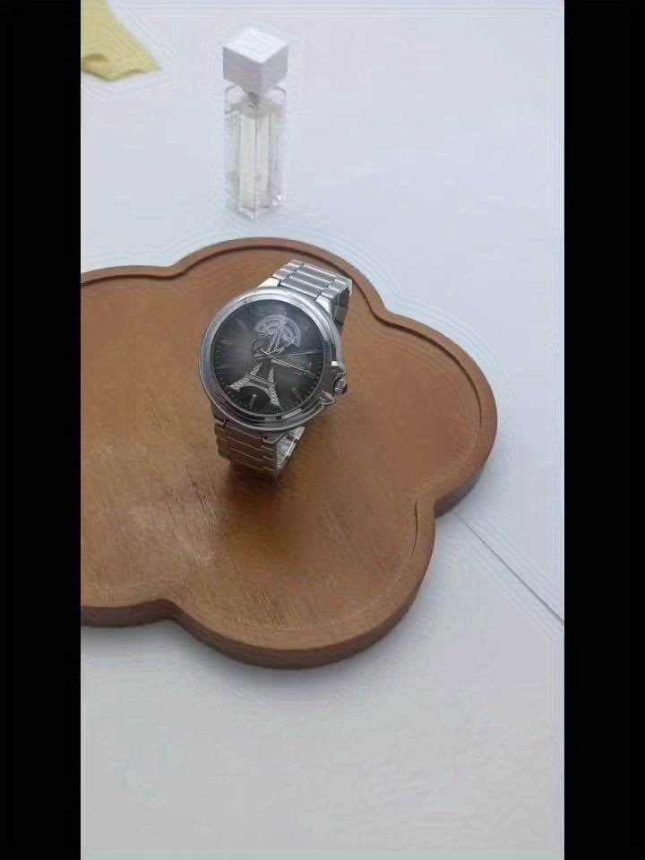 Men's Classic Quartz Watch with Unique Iron Tower Design