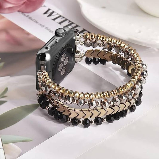 Beaded Bracelet Compatible with Apple Watch Bands 38mm 40mm 41mm 42mm 44mm 45mm Series 9 8 7 6 5 4 3 2 1 SE, Dressy Handmade Elastic Stretch Strap for iWatch Band Women
