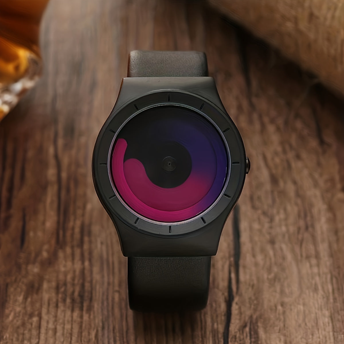 Fashionable Tai Chi & Bagua Concept Watch for Men and Women - Creative, Cool, and Trendy Design with Pointerless Dial, Faux Leather Strap, and Colorful Gemstone Accents - Digital Display, Quartz Movement, Round Case, Non- - Ideal for Students and Couples
