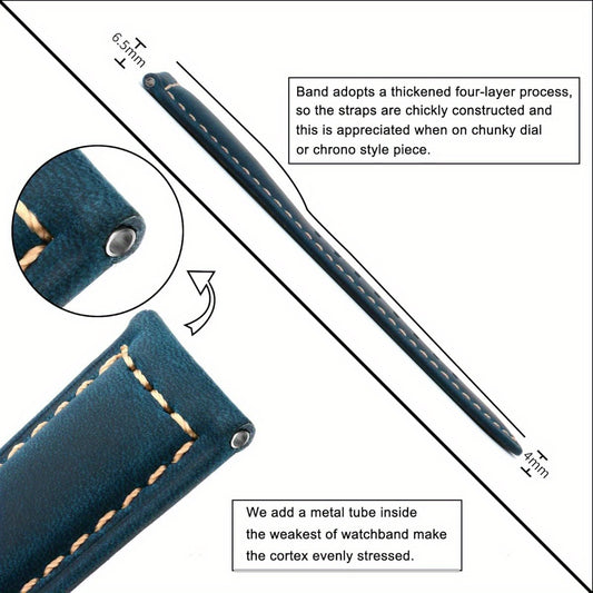 TStrap Leather Watch Band for Men Vintage Thickly Soft Watch Strap Smart Watch Bracelet Montre Replacement 20mm 22mm 24mm