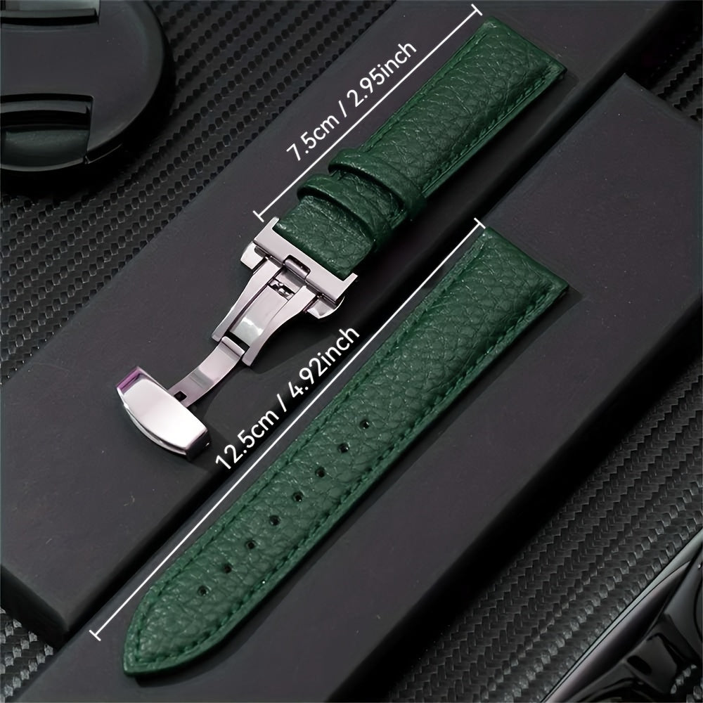 Stylish Synthetic Synthetic Leather Watch Strap with Butterfly Clasp - Soft Litchi Texture, White, 20mm\u002F22mm, Stainless Steel Buckle, Adjustable Fit for Men and Women